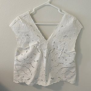 Babaton Aritzia white cutout floral top